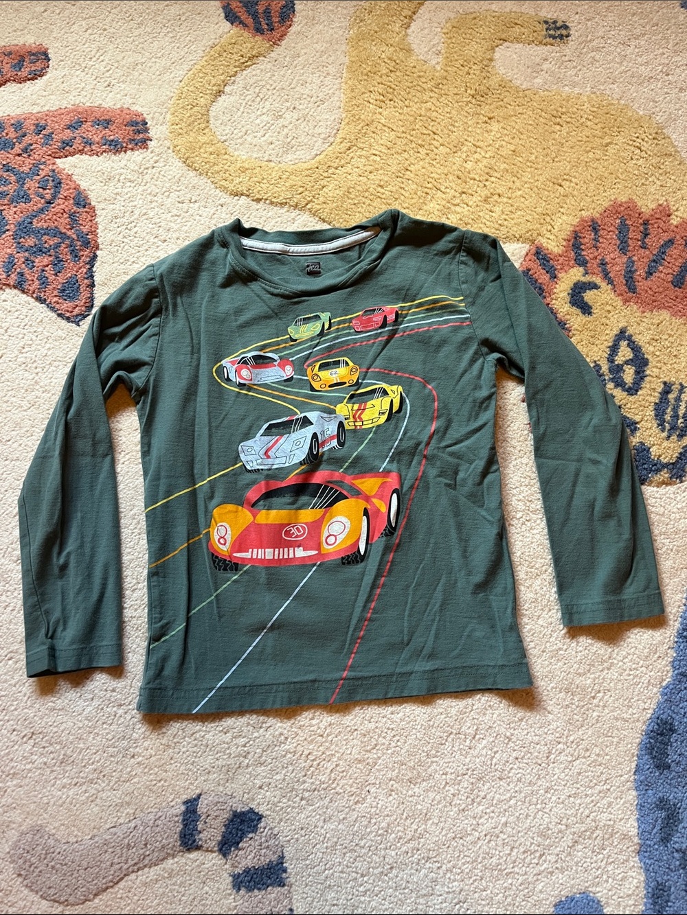 Tea Collection Forest Green Long-Sleeve Tee with Racing Car Print